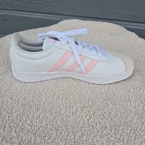 Adidas VL Court Based Shoes Sneakers White With Pink Stripes Women's Sz 9.5 - Picture 5 of 15